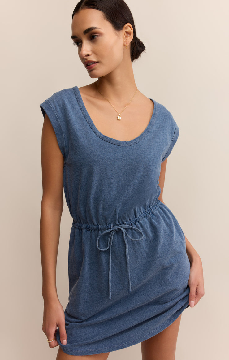Z Supply Dayshift Jersey Denim Mini Dress - Vintage Indigo