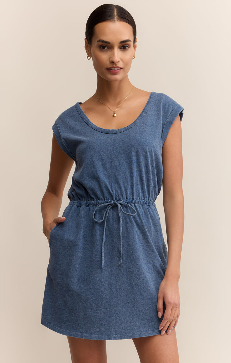Z Supply Dayshift Jersey Denim Mini Dress - Vintage Indigo