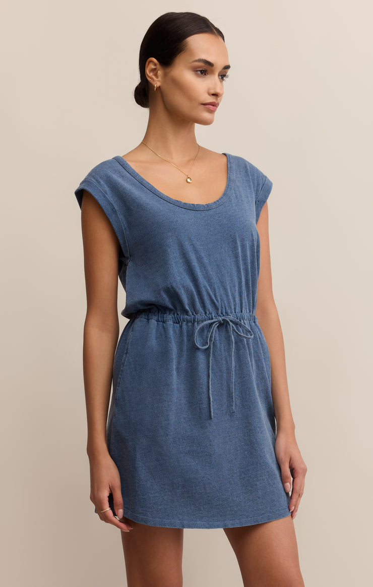 Z Supply Dayshift Jersey Denim Mini Dress - Vintage Indigo