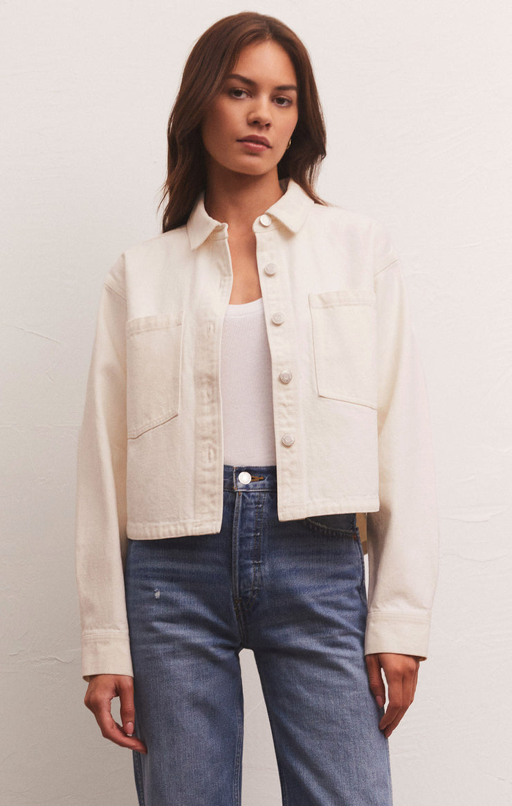 Z Supply All Day Cropped Denim Jacket-Bone