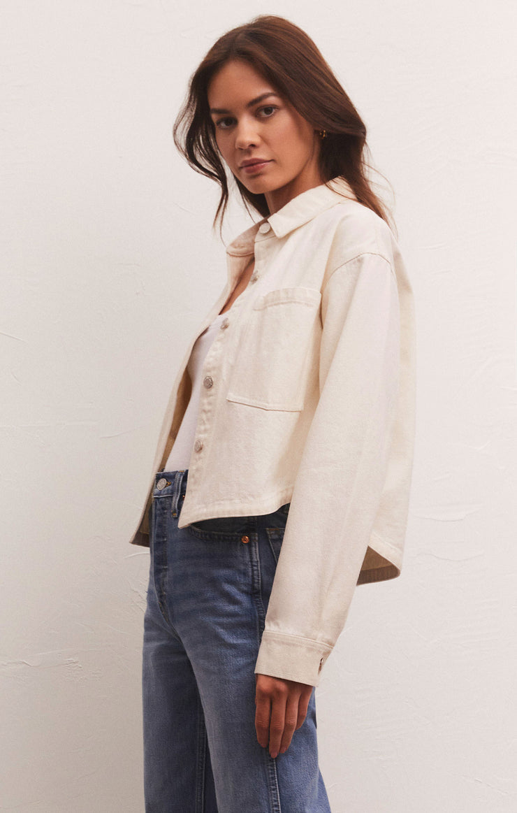 Z Supply All Day Cropped Denim Jacket-Bone