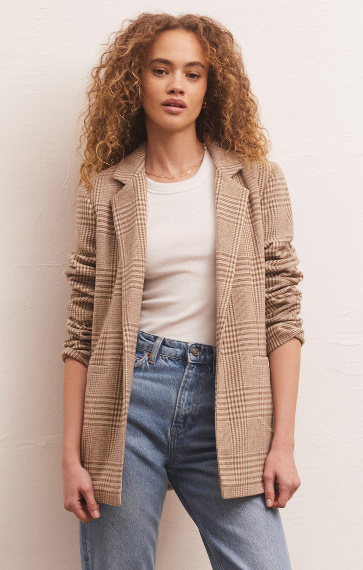 Z Supply Anna Plaid Blazer-Milk Shake