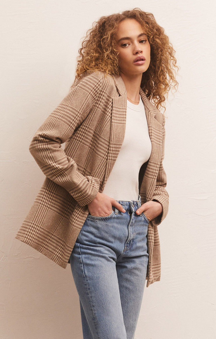 Z Supply Anna Plaid Blazer-Milk Shake
