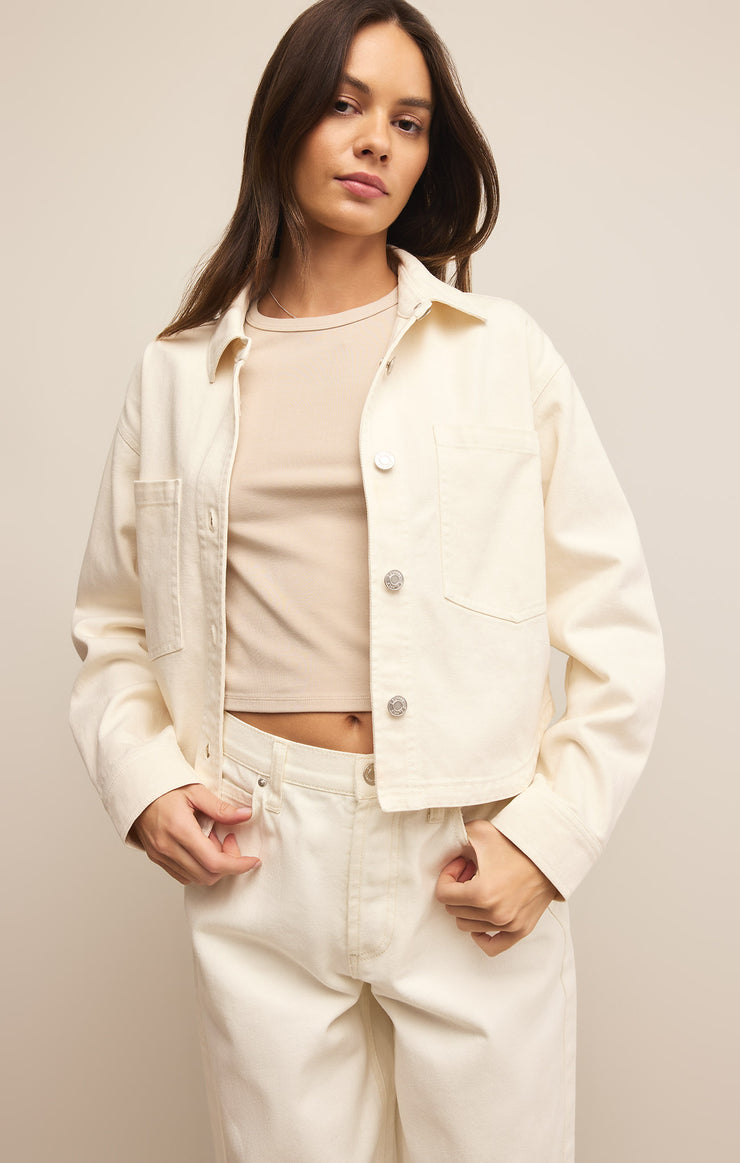 Z Supply All Day Cropped Denim Jacket-Off White