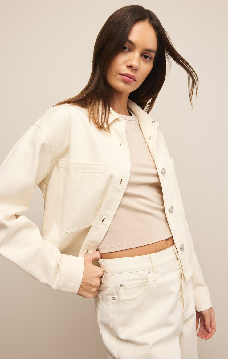Z Supply All Day Cropped Denim Jacket-Off White