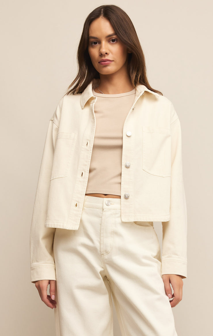 Z Supply All Day Cropped Denim Jacket-Off White