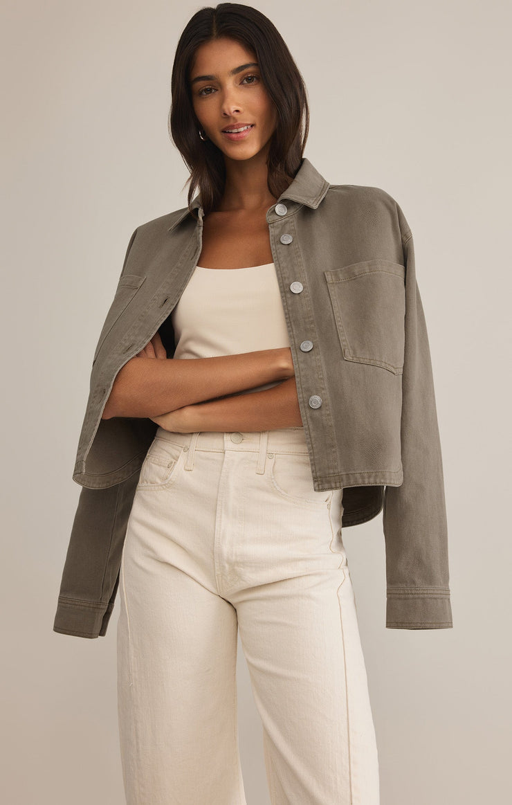 Z Supply All Day Cropped Denim Jacket-Pebble Moon