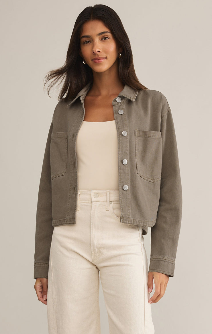 Z Supply All Day Cropped Denim Jacket-Pebble Moon
