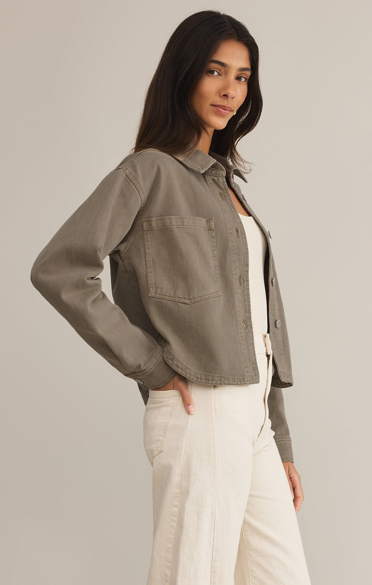 Z Supply All Day Cropped Denim Jacket-Pebble Moon