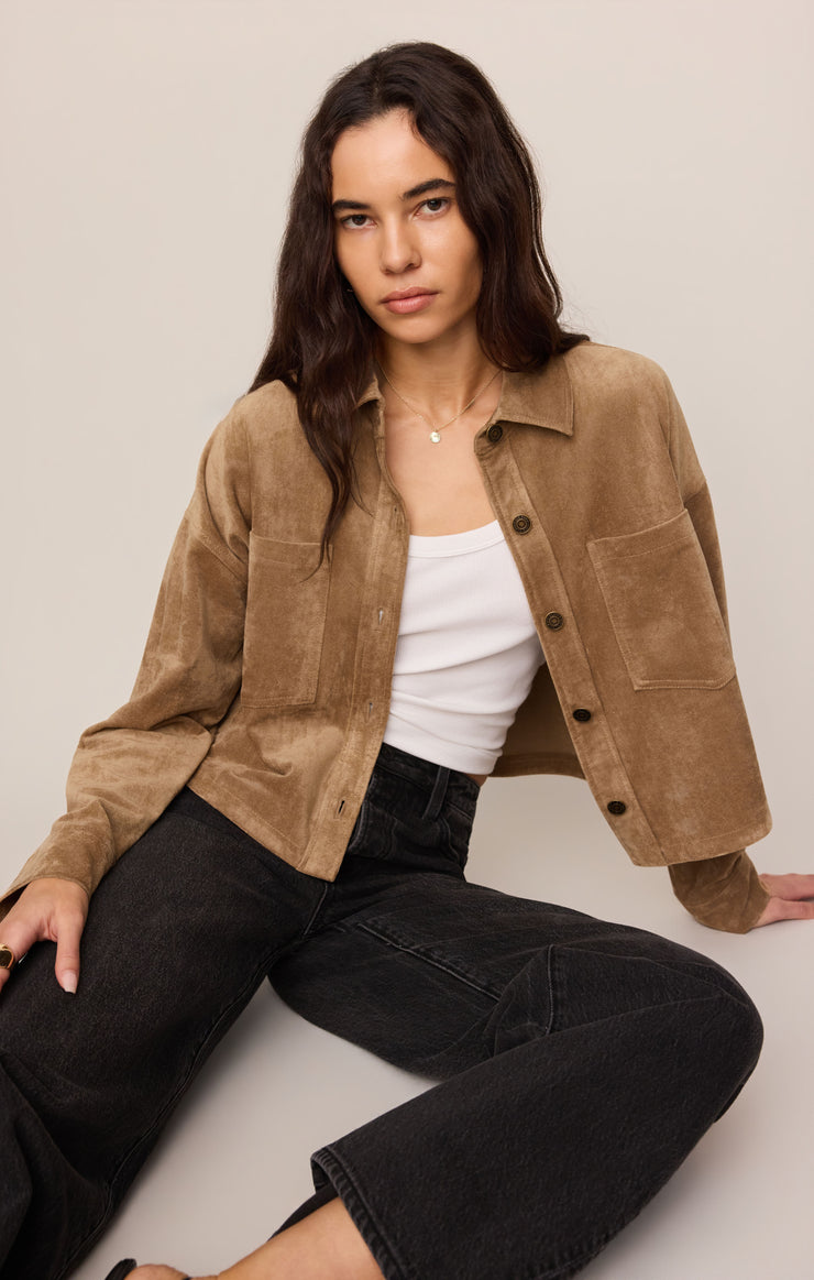 Z Supply All Day Cropped Suede Jacket-Light Sand