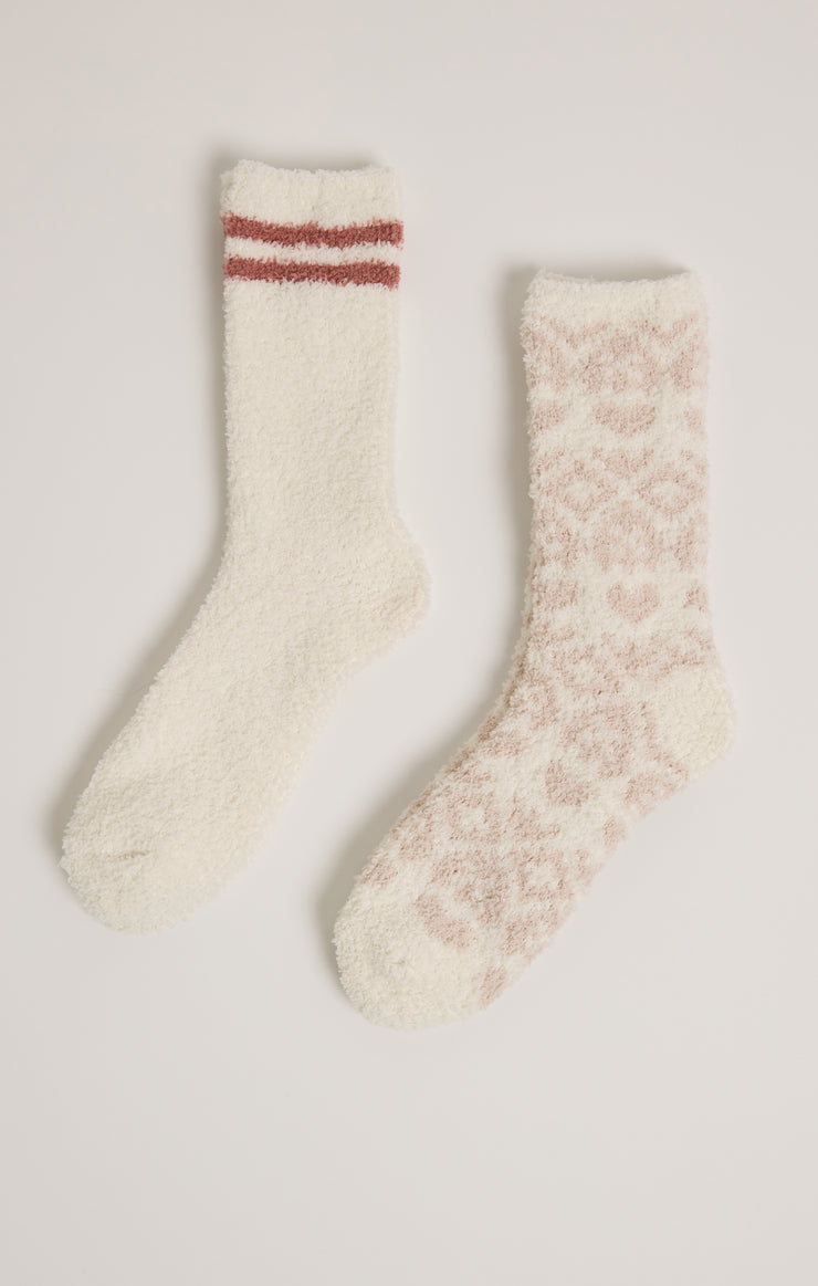 Z Supply 2 Pack Fairisle Heart Sock-Crystal Grey