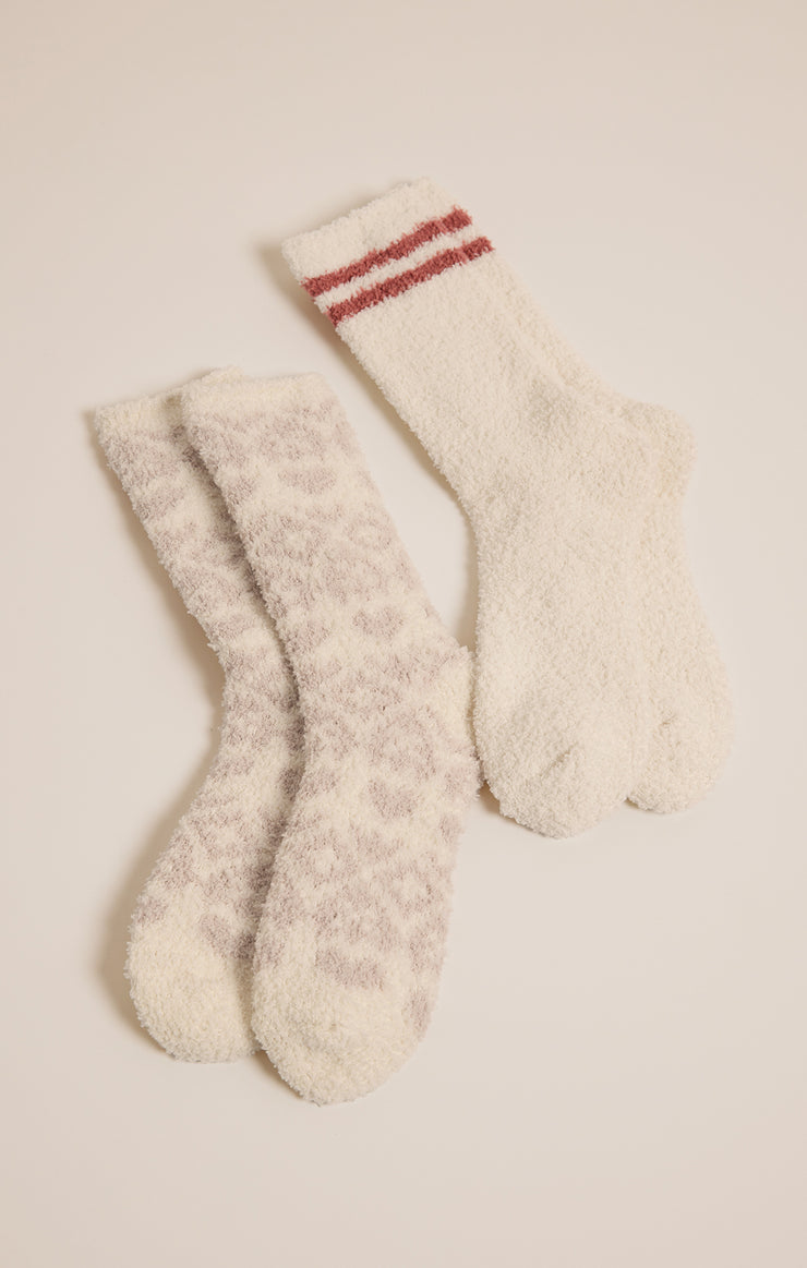 Z Supply 2 Pack Fairisle Heart Sock-Crystal Grey