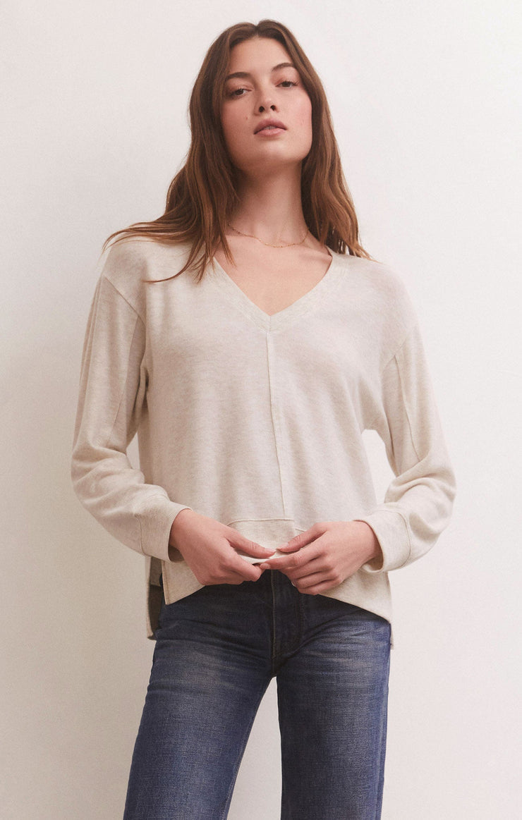 Z Supply Wilder Cloud V-Neck L/S Top-Light Oatmeal