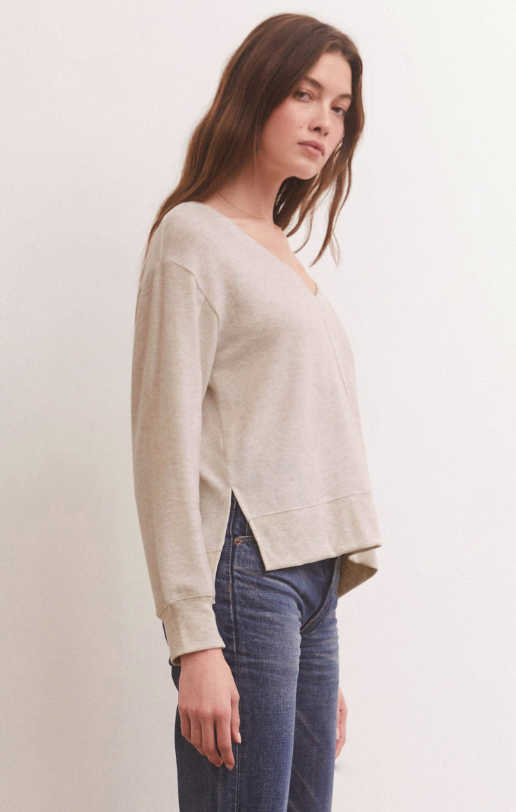 Z Supply Wilder Cloud V-Neck L/S Top-Light Oatmeal