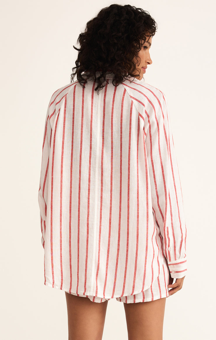 Z Supply Perfect Linen Striped Top - Cabana Red