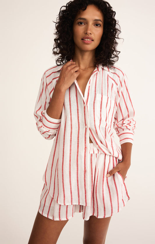 Z Supply Perfect Linen Striped Top - Cabana Red