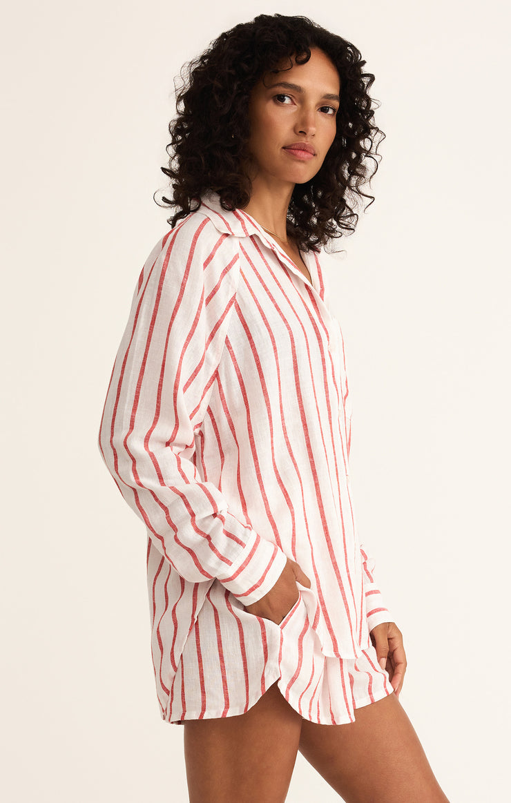 Z Supply Perfect Linen Striped Top - Cabana Red