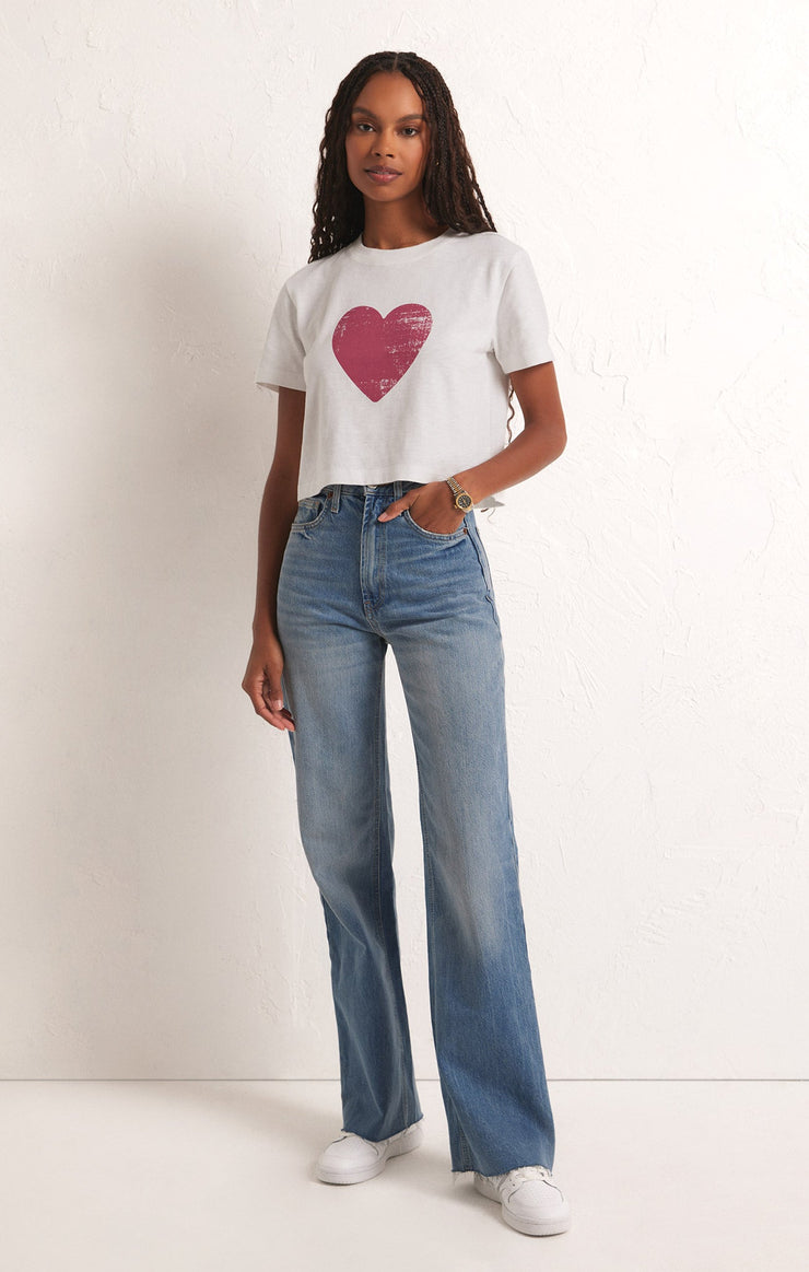 Z Supply You Are My Heart Cropped Tee-White