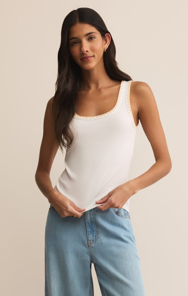Z Supply Jaidynn Whipstitch Rib Tank - White