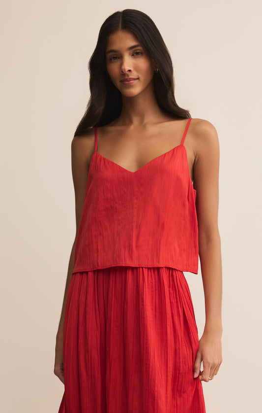 Z Supply Fiore Satin Crop Tank - Cabana Red