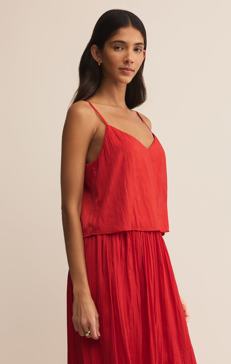 Z Supply Fiore Satin Crop Tank - Cabana Red