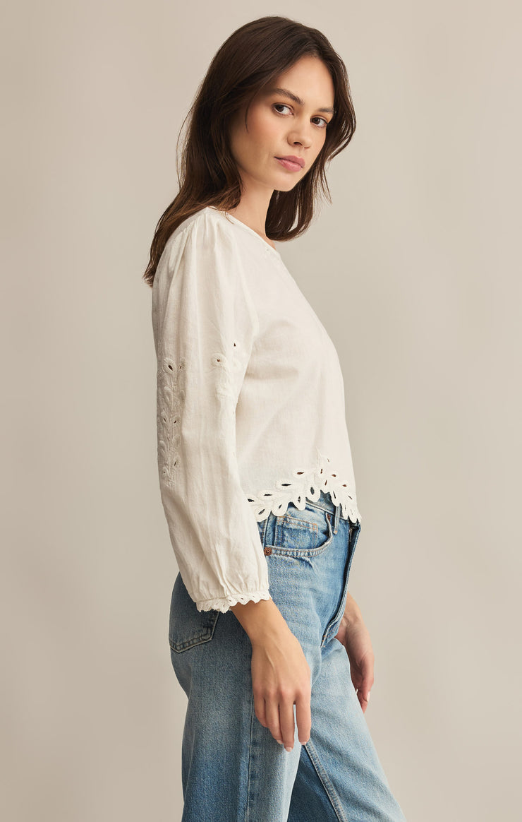 Z Supply Ambroise Embroidered Linen Top - White