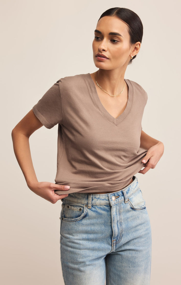 Z Supply Weekdays V-Neck Tee-Smokey