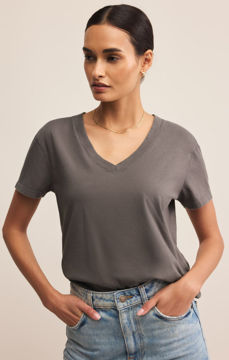 Z Supply Weekdays V-Neck Tee-Washed Grey