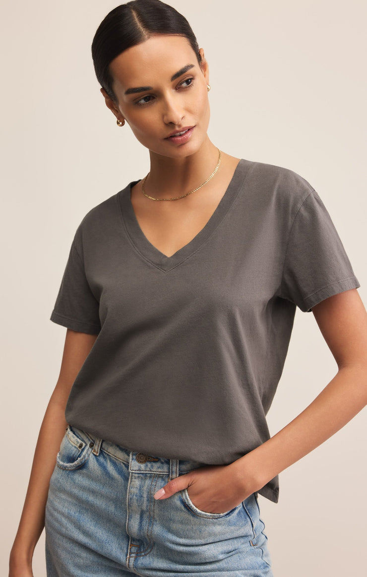 Z Supply Weekdays V-Neck Tee-Washed Grey