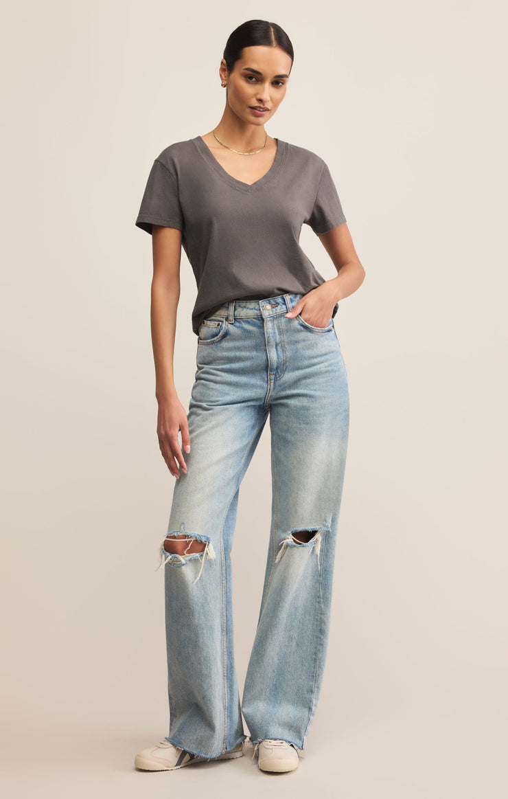 Z Supply Weekdays V-Neck Tee-Washed Grey