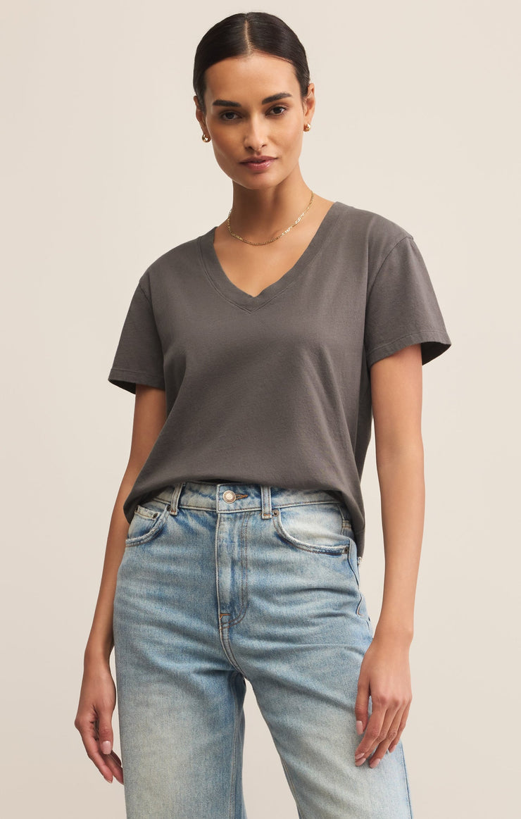 Z Supply Weekdays V-Neck Tee-Washed Grey