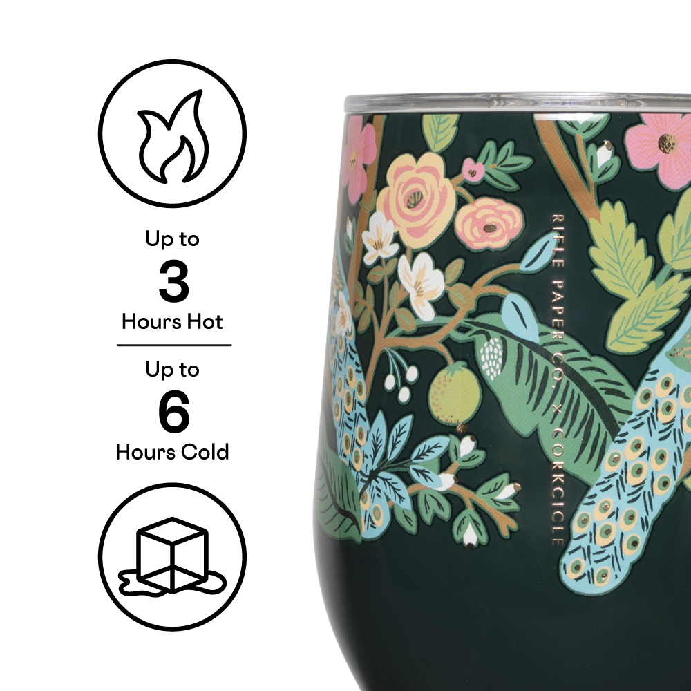 Corkcicle x Rifle Paper Co. “Peacock” Blue - 12oz Stemless Tumbler