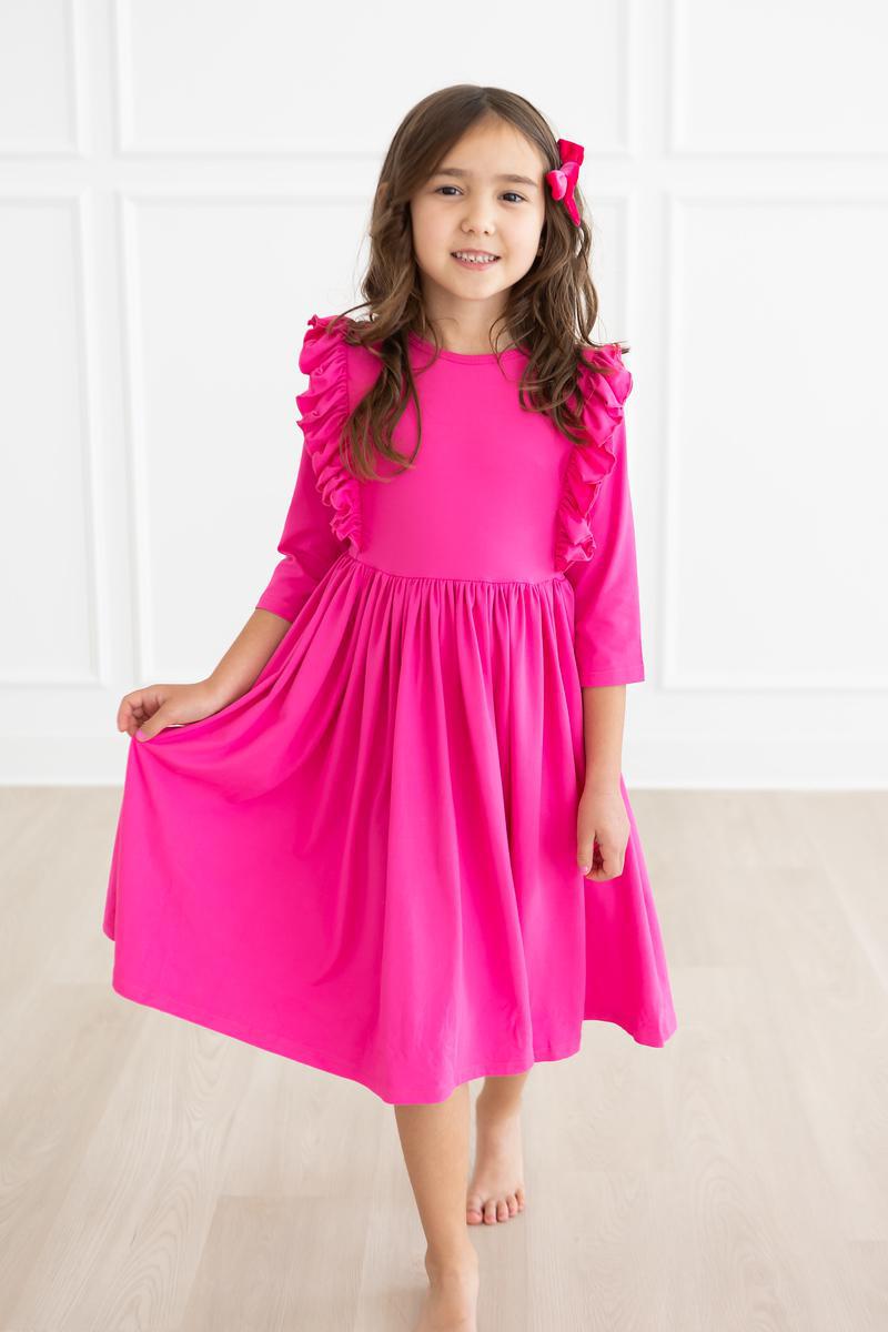 Mila & Rose Ruffle Twirl Dress-Hot Pink