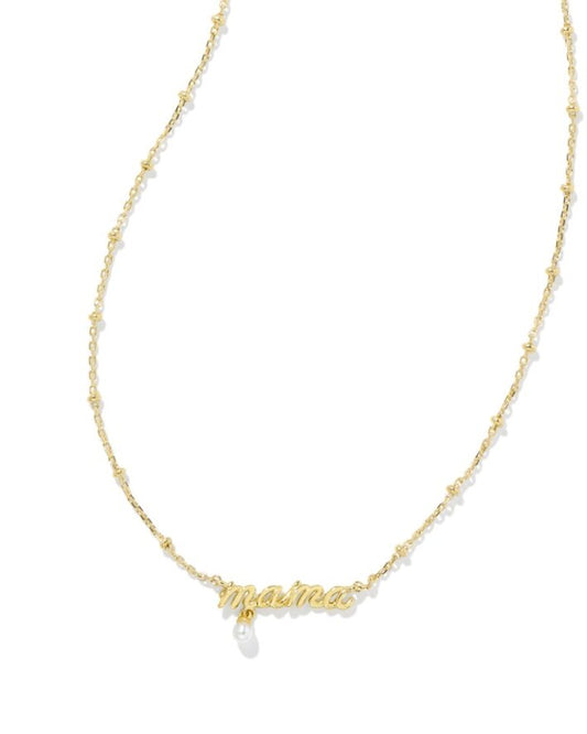 Kendra Scott Mama Script Pendant Necklace- Gold White Pearl