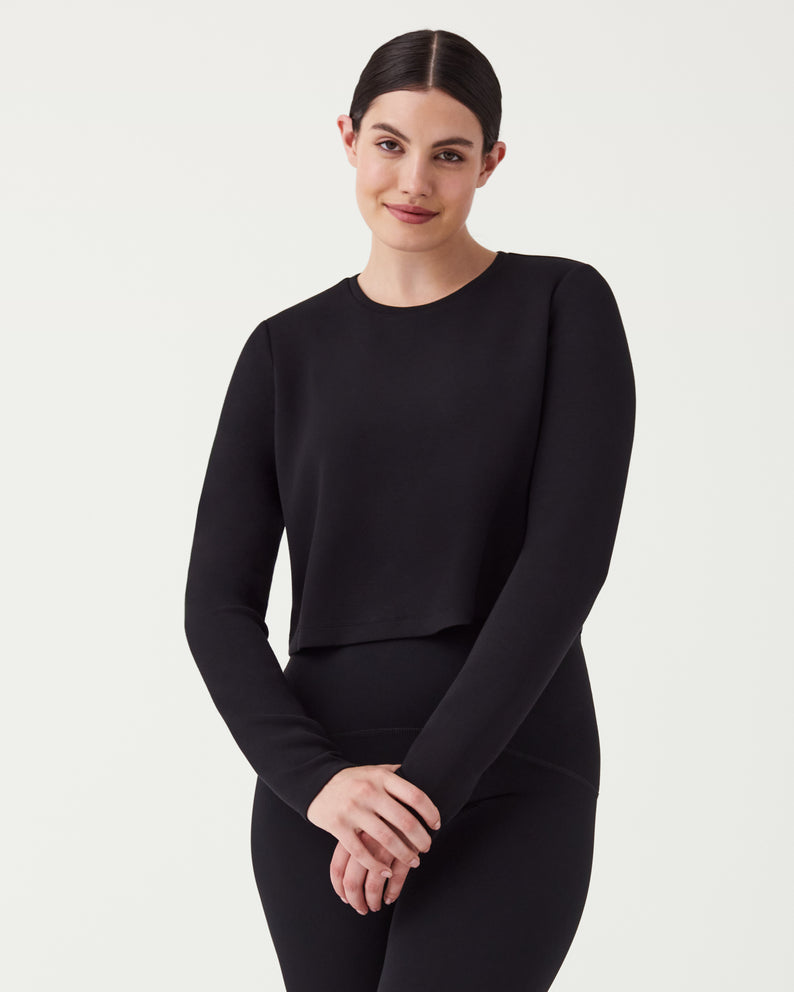 Spanx AirEssentials Cropped Long Sleeve Top-Very Black