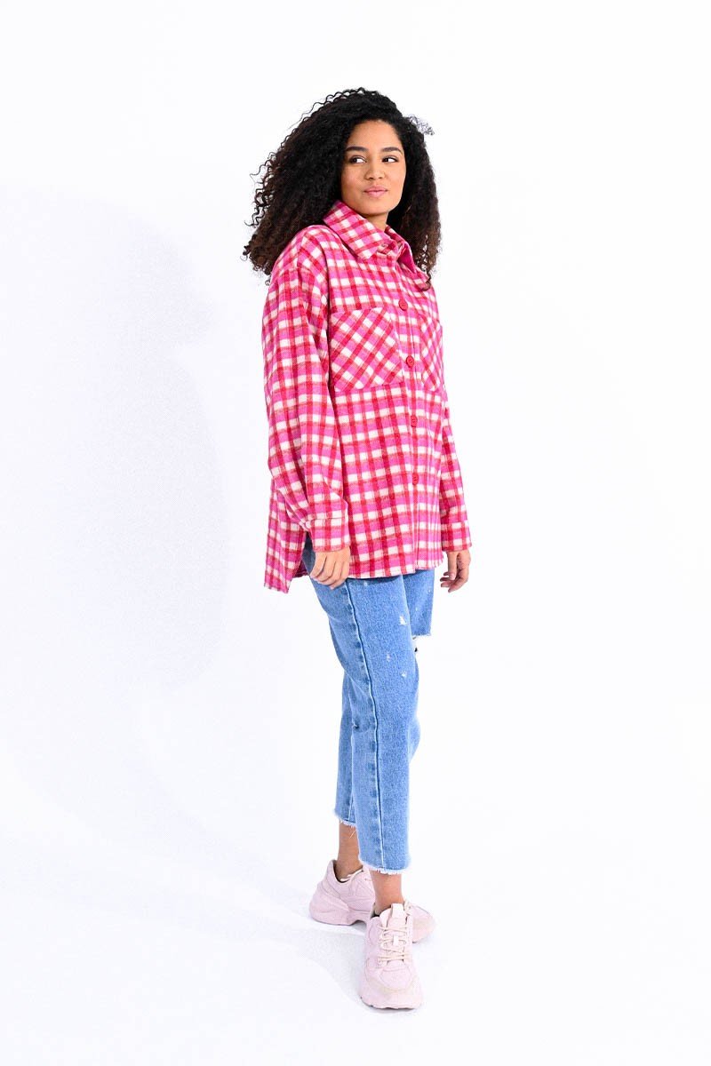 Lili Sidonio Boyfriend Shacket-Red/Pink/Ivory