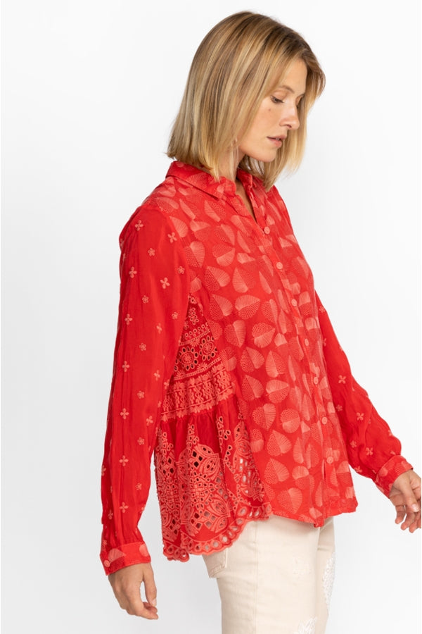 Johnny Was Pine Desi Blouse-Mars Red