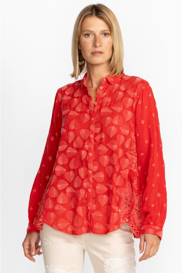 Johnny Was Pine Desi Blouse-Mars Red