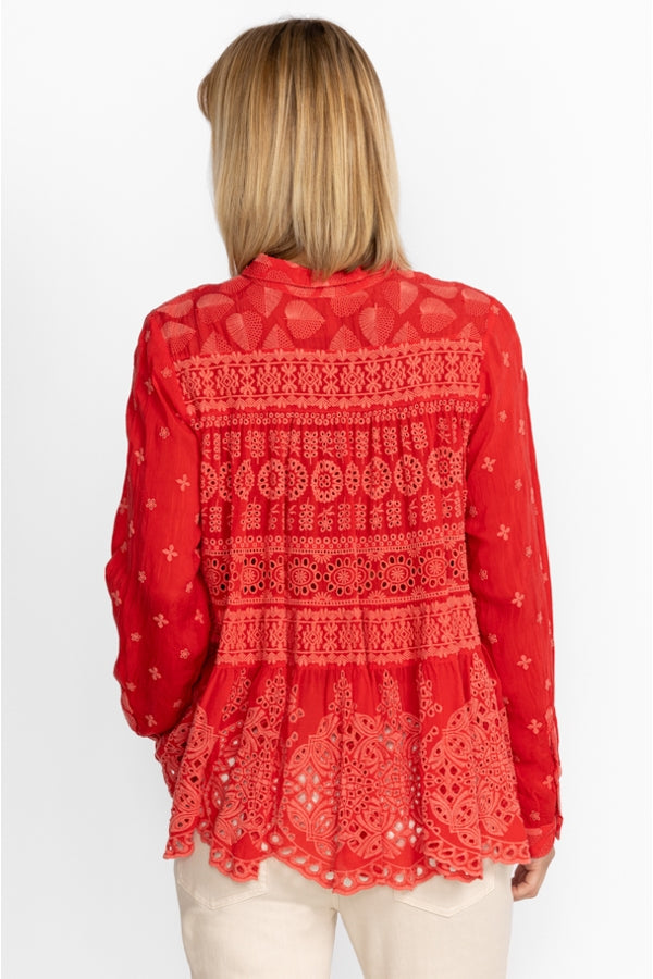 Johnny Was Pine Desi Blouse-Mars Red