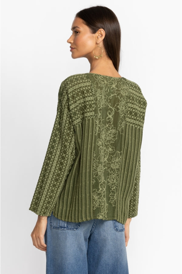 Johnny Was Martin Retreat Button Down Blouse-Dark Army