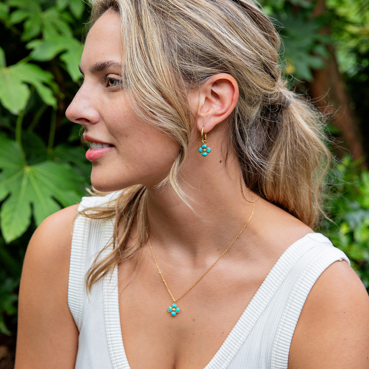 Capucine de Wulf “Berry Clover” Hoop Earrings with Double Sided Charm - Turquoise