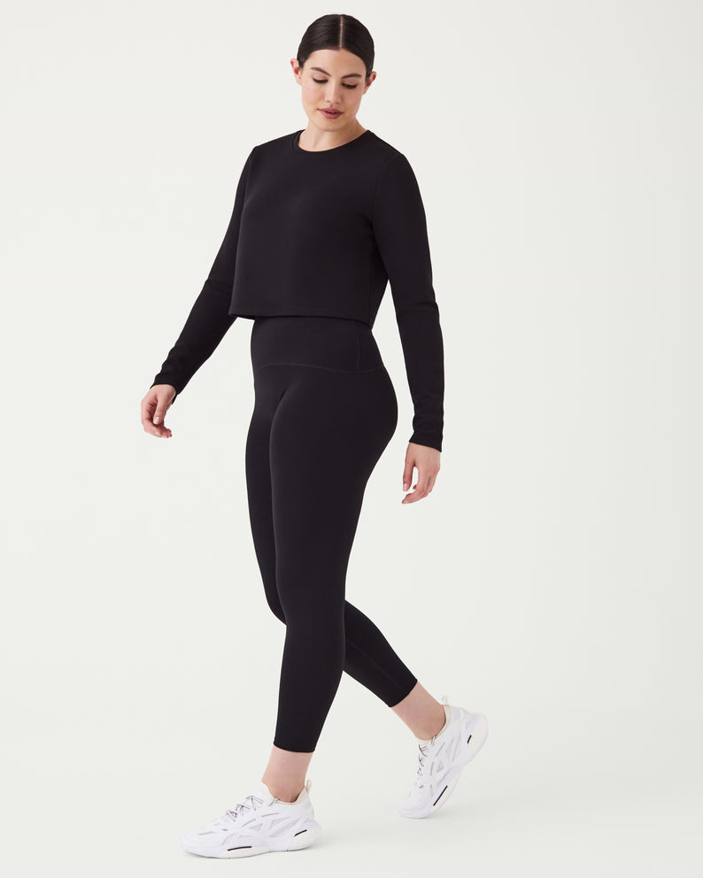 Spanx AirEssentials Cropped Long Sleeve Top-Very Black