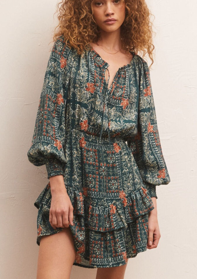 Z Supply Jo Printed Mini Dress- Calypso Green
