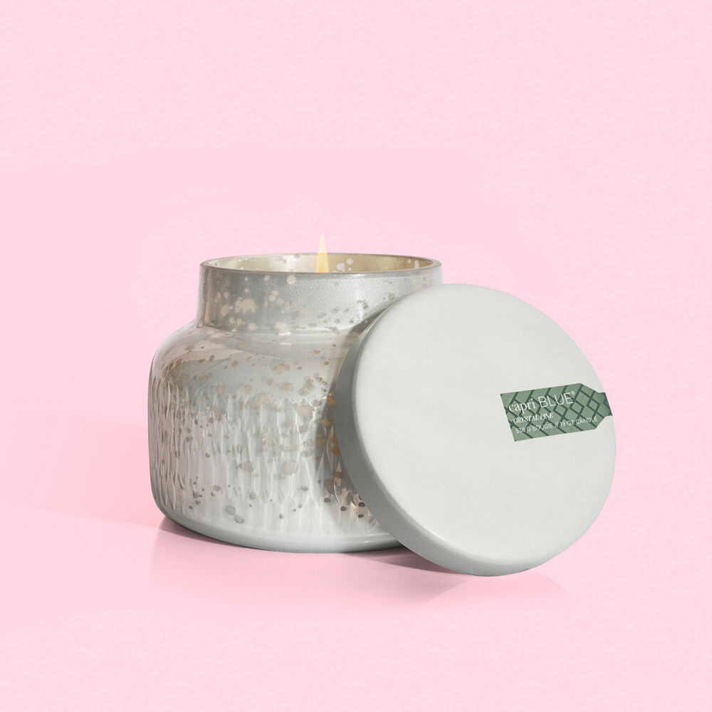 Capri Blue Holiday Mercury Etched Candle 19oz-Crystal Pine