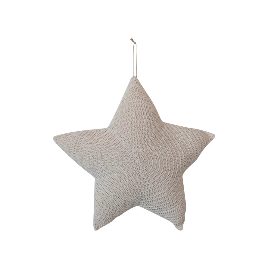 Recycled Cotton Crocheted Star Shaped Pillow-Cream