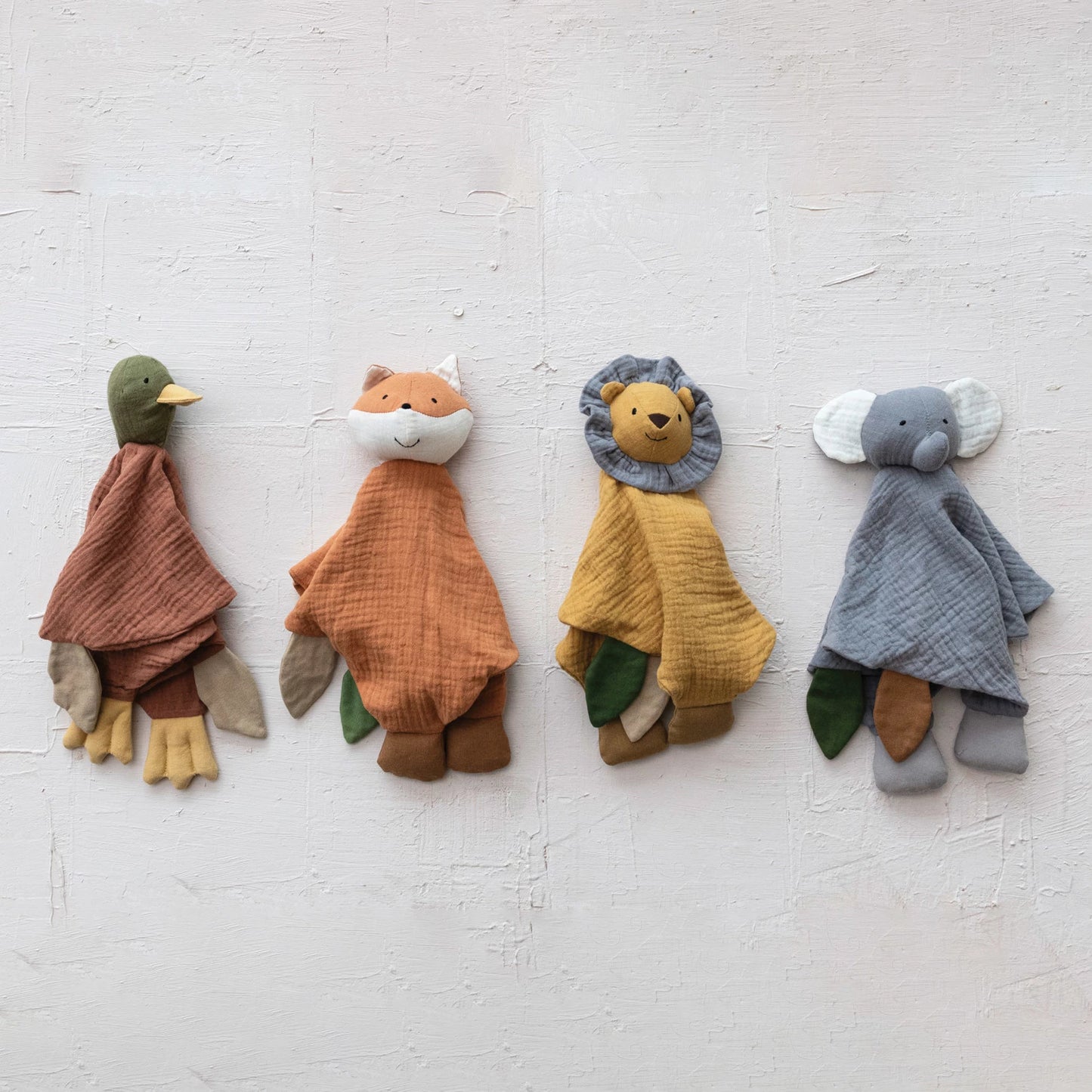 Cotton Double Cloth Plush Animal Snuggle Toy- 4 Styles