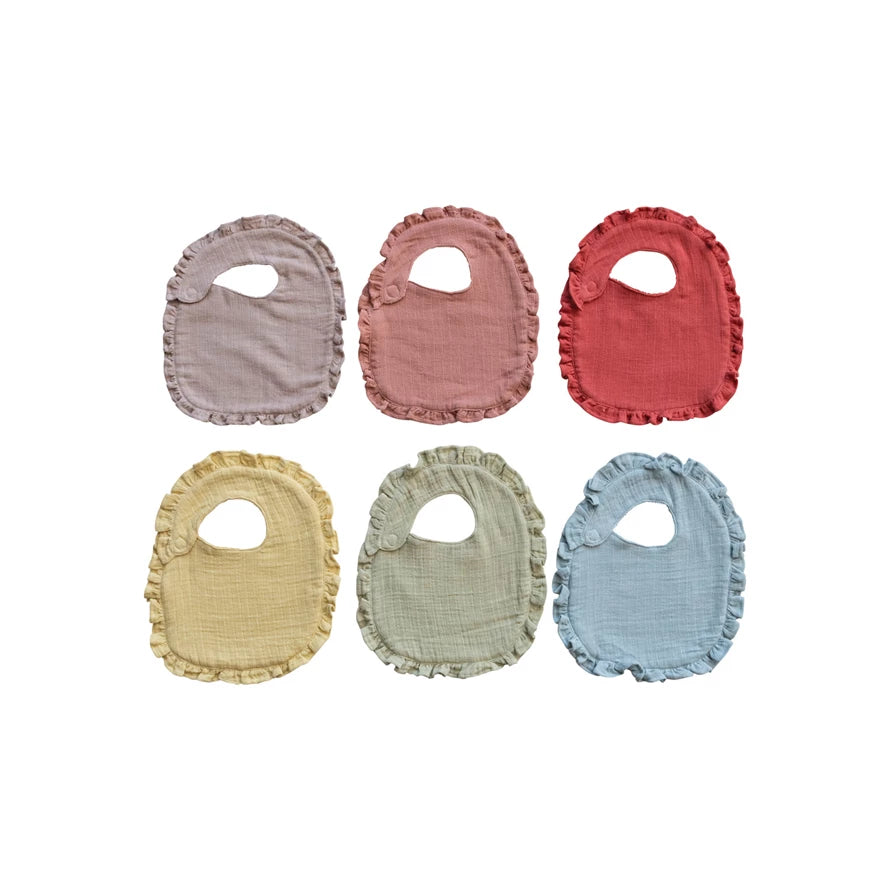Ruffled Cotton Double Cloth Baby Bib w/Terry Back-6 Colors