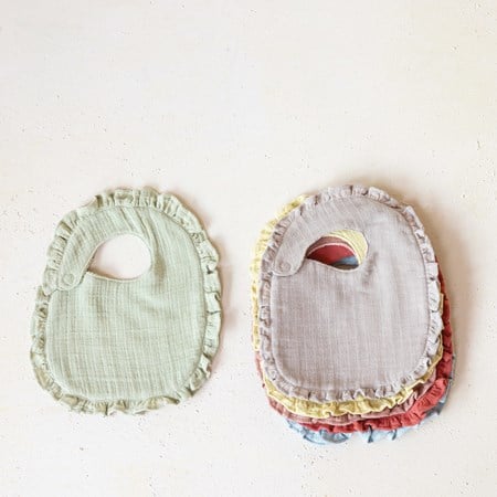 Ruffled Cotton Double Cloth Baby Bib w/Terry Back-6 Colors