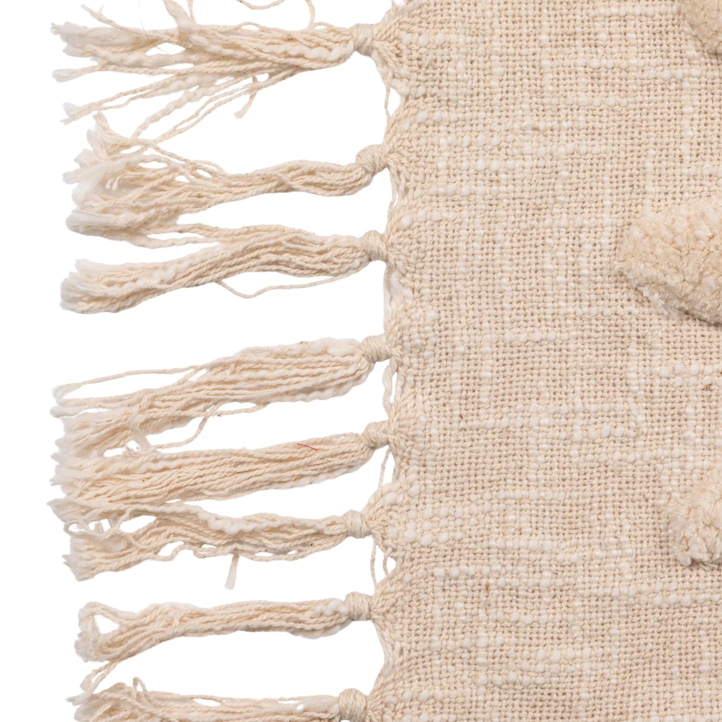 Creative Co-op Cotton Slub Throw with Tufted Flowers & Fringe-Natural & Tan Color