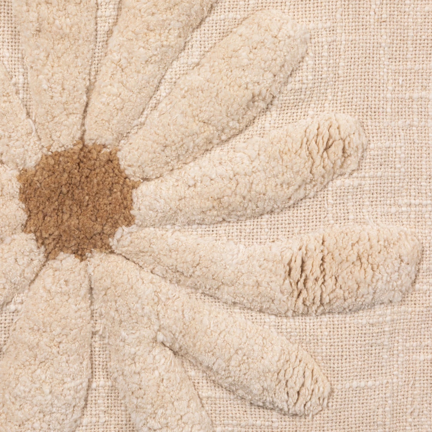Creative Co-op Cotton Slub Throw with Tufted Flowers & Fringe-Natural & Tan Color